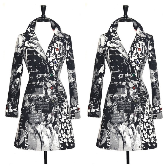 Desigual Jackets \u0026 Coats | Desigual Printed Coat | Color: Black/Tan/White | Size: S | Lavr006's Closet